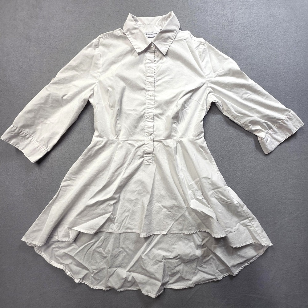 New York & Company White Shirt Dress S Womens Tunic High Low Tiered Coastal Boho